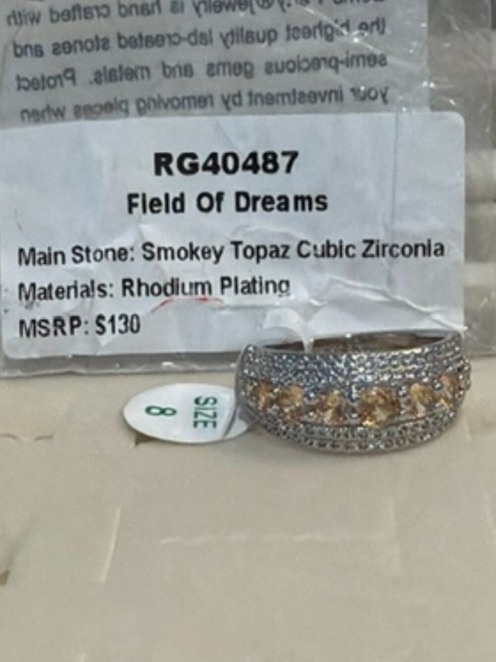Bomb Party Ring "Field Of Dreams" Smokey Topaz Rhodium Size 8 RG40487